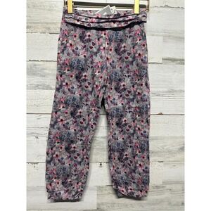 Wheat Floral Jogger Pants Girls 6 Grey Pink Purple Ruffle Waist NWT